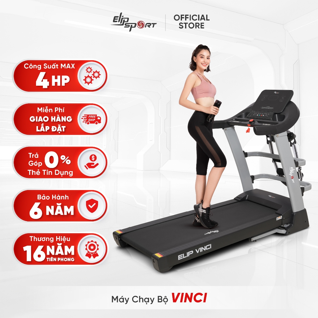 Máy Chạy Bộ Điện Đa Năng ELIP Vinci Thảm Chạy Rộng, Lắp Đặt Và Bảo Hành Chính Hãng Tận Nhà