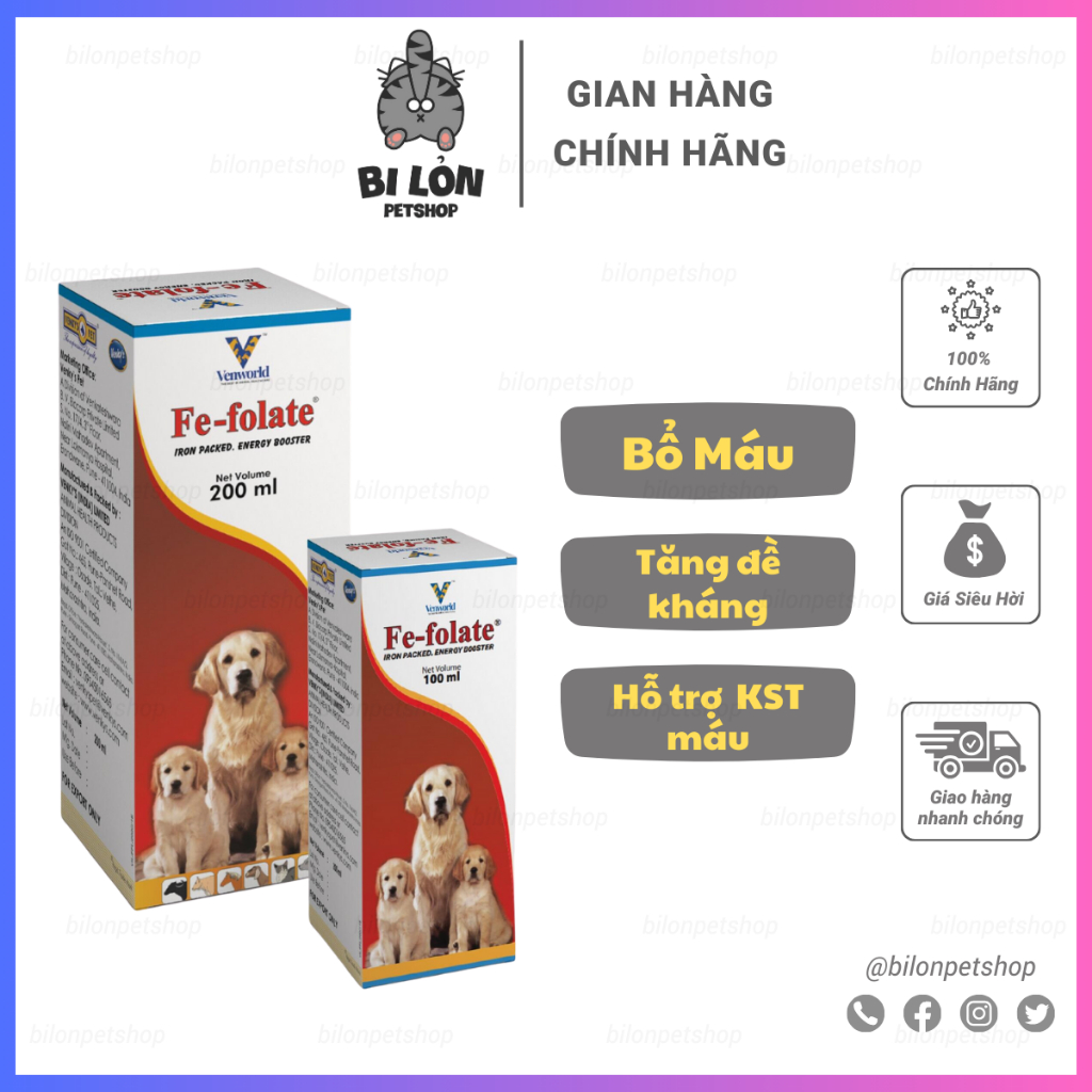 Fe Folate - Siro Giúp Bổ Máu, Tạo Máu và Hỗ Trợ Chó Mèo Bị Ký Sinh Trùng Máu, Kích Thích Ăn Ngon