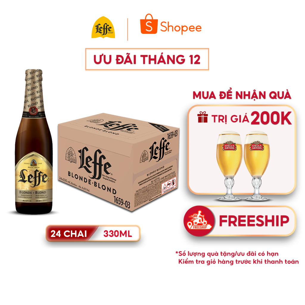 Thùng 24 Chai Leffe Blonde (Leffe Vàng) - Bia Nhập Khẩu