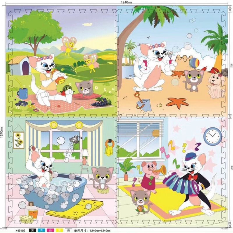 Thảm xốp ghép hoạt hình - chữ số, chữ cái, bộ 4 tấm kt60x60 thảm trải sàn cho bé vừa học vừa chơi