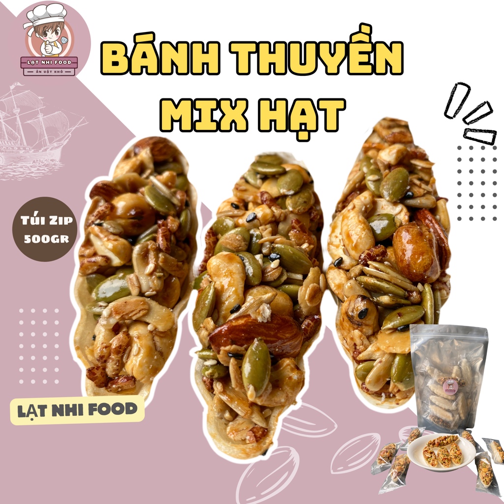 Bánh thuyền mix hạt dinh dưỡng Lạt Nhi Food túi zip 500gr