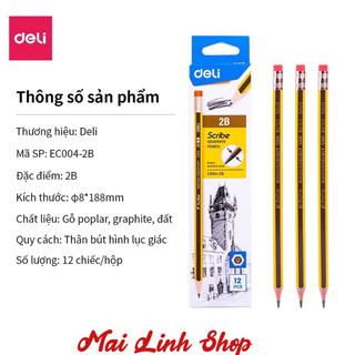 Bút chì deli 2b kèm đầu tẩy ( 1chiếc)