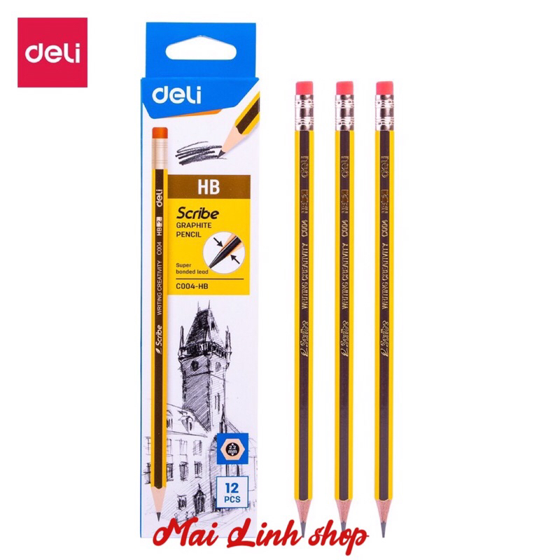 Bút chì deli 2b kèm đầu tẩy ( 1chiếc)