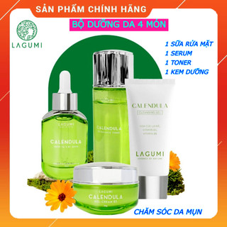Bộ dưỡng da lagumi 4 món cho da dầu mụn - sữa rửa mặt + toner + serum + kem dưỡng - an toàn cho mẹ bầu và sau sinh
