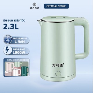 Ấm Siêu Tốc Inox A-01(Dung Tích Lớn 2.3L) - Bình Đun Siêu Tốc 1500W Đun Sôi Nhanh Vỏ nhựa PP an toàn, Lõi thép không gỉ.