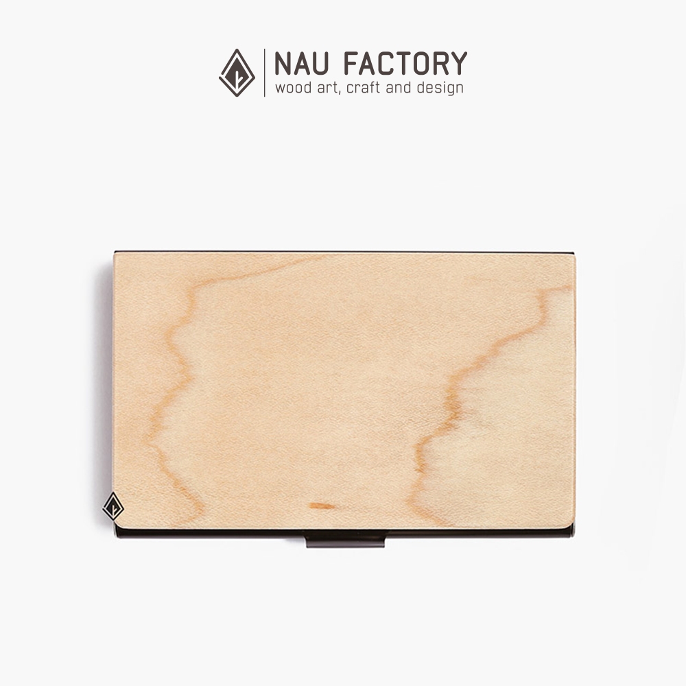 Hộp Name Card cao cấp NAU FACTORY - Hộp đựng danh thiếp, card visit gỗ Maple khung inox