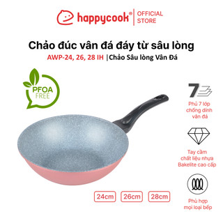 Chảo đúc vân đá đáy từ sâu lòng chống dính aura 24, 26, 28cm, happycook