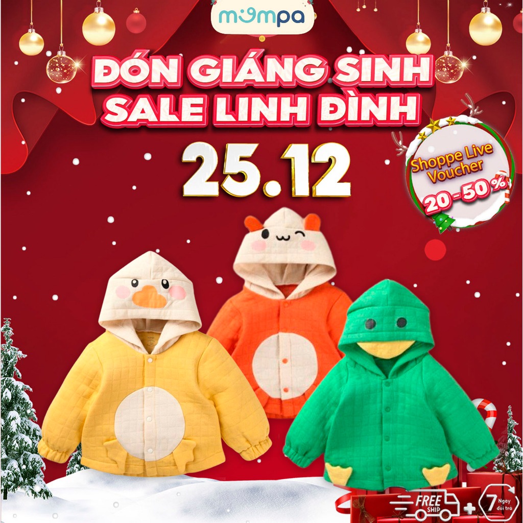 Áo khoác trần bông cho bé Mompa 6 tháng-3 tuổi cúc giữa vải Cotton Ceiling giữ ấm mềm mại 837