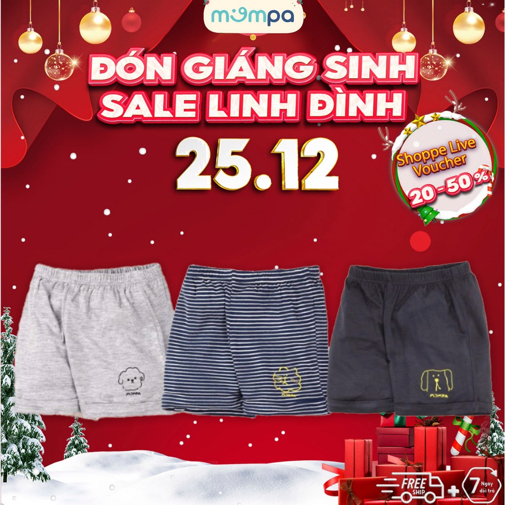 Quần đùi cho bé Mompa Set 3 chiếc sooc 1-5 tuổi vải Modal 234