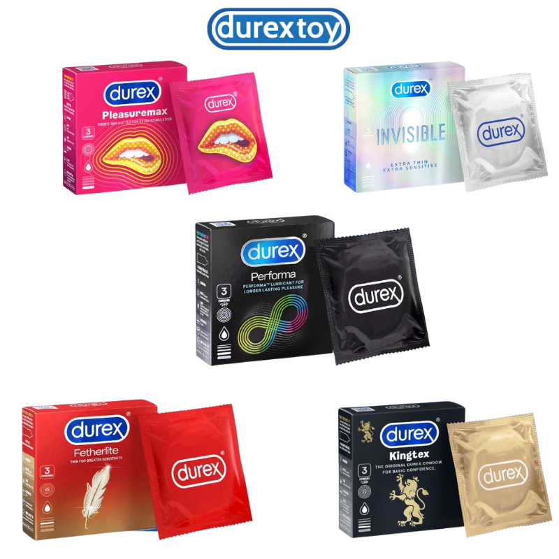 Combo 5 hộp bao cao su Durex Fertherlite, Invisible, Performa, Pleasuremax, Kingtex Hàng chính hãng siêu mỏng