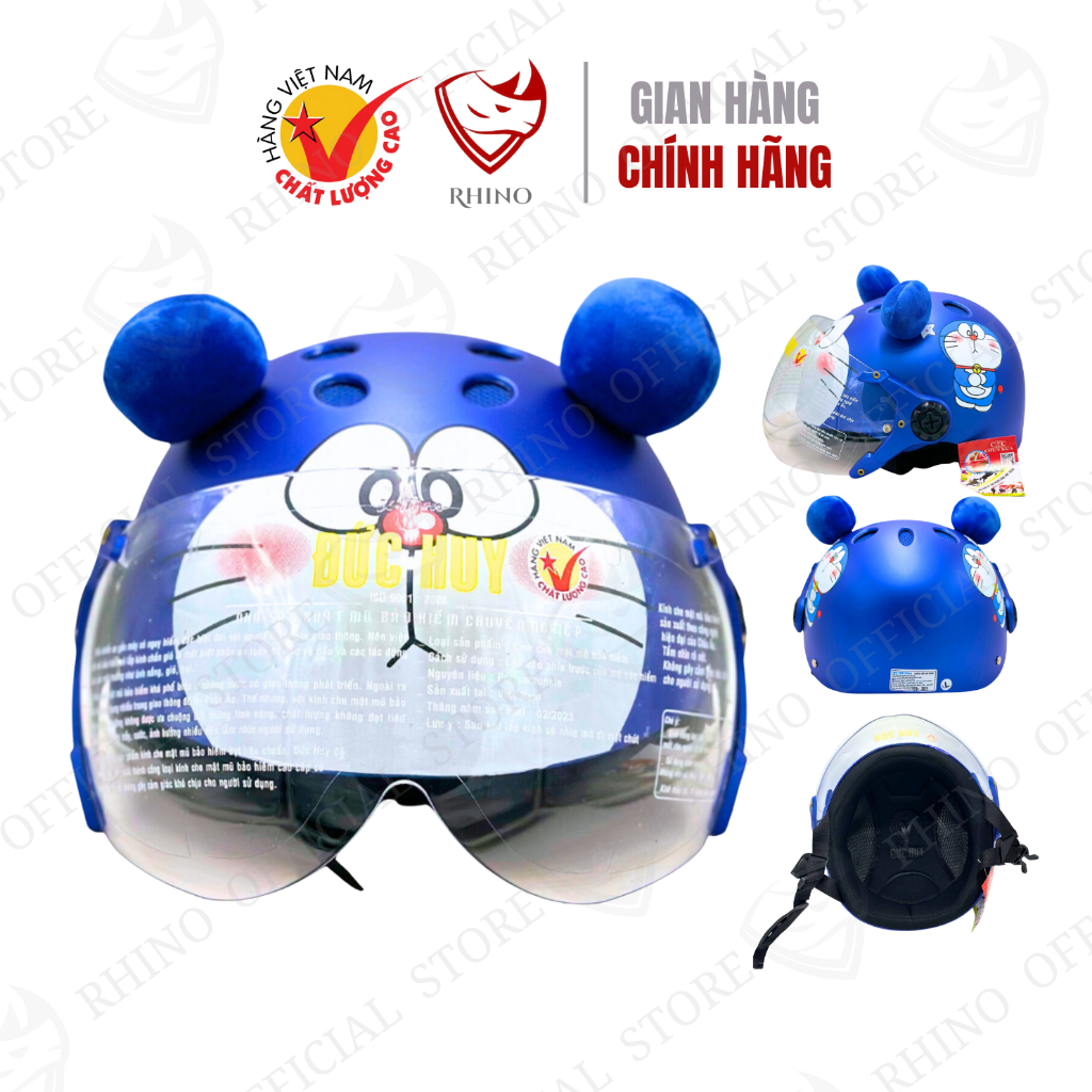 Mũ Bảo Hiểm Trẻ Em ĐỨC HUY Chính Hãng | Siêu Nhẹ Siêu Bền Có Tai Thỏ Kính Chống Bụi Cho Bé 1 - 10 Tuổi | TECKTT