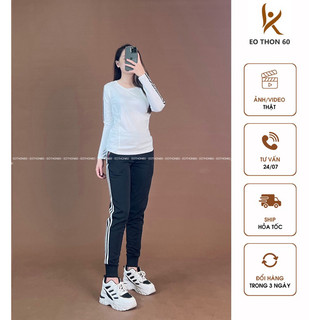 Áo das tay dài 3 sọc màu trắng , quần jogger das 3 sọc màu đen sọc trắng eothon60