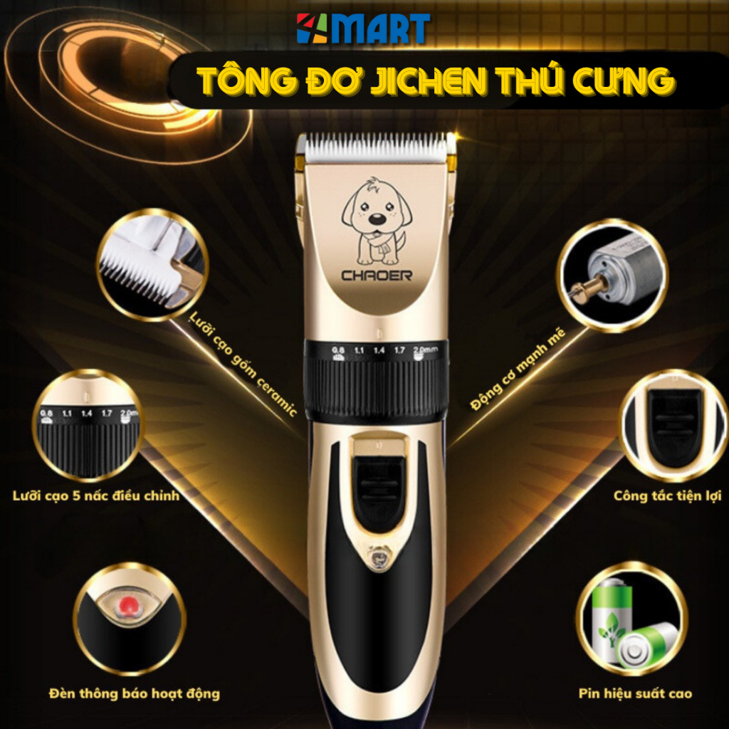 Tông đơ cắt lông chó mèo cầm tay chính hãng jichen pin sạc, tonder máy tăng đơ cạo lông thú cưng.