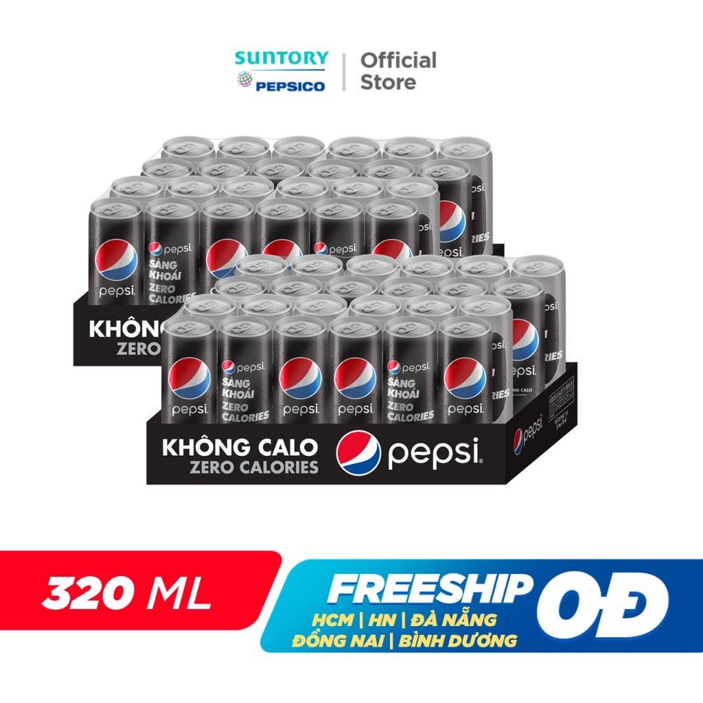 [CHỉ 25.12][ĐƠN 300K TẶNG 1 LY]Combo 2 Thùng 24 Lon Pepsi Không Calo (320ml/lon)