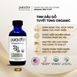 Tinh Dầu Gỗ Tuyết Tùng Hữu Cơ Therapeutic Grade Cedarwood Essential Oil PURA DOR 118ml Nhập Khẩu Mỹ