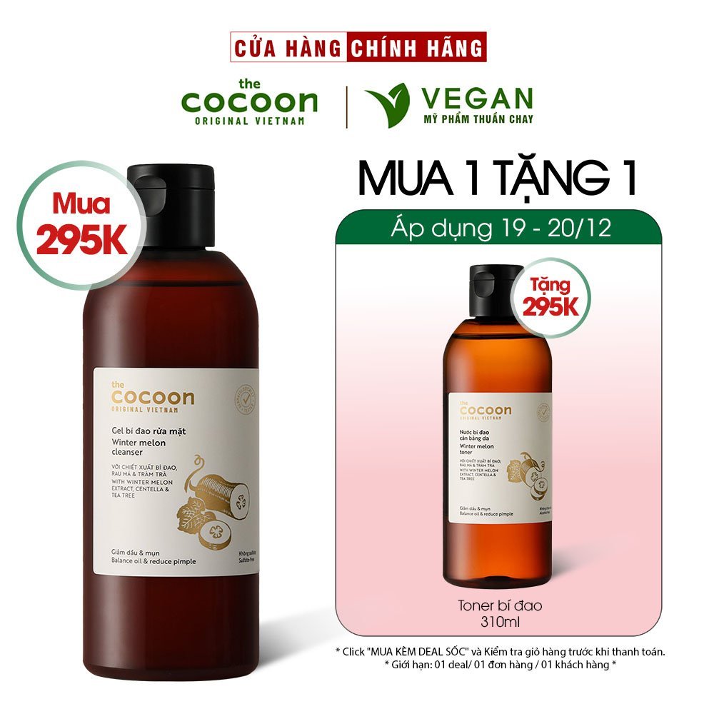 BIG SIZE Gel bí đao rửa mặt cocoon 310ml thuần chay