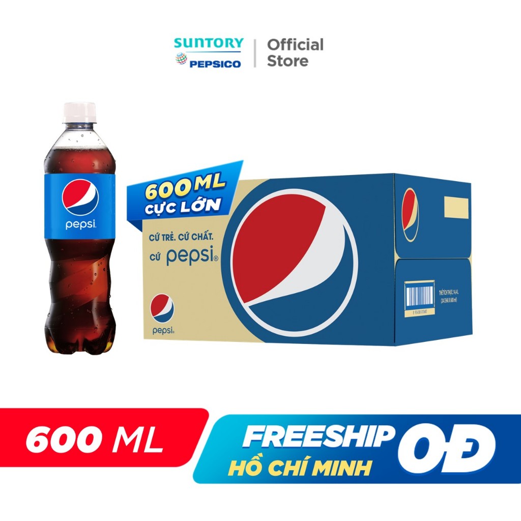 [HỎA TỐC]Thùng 24 Chai Nước Ngọt Có Gaz Pepsi (600ml/chai)