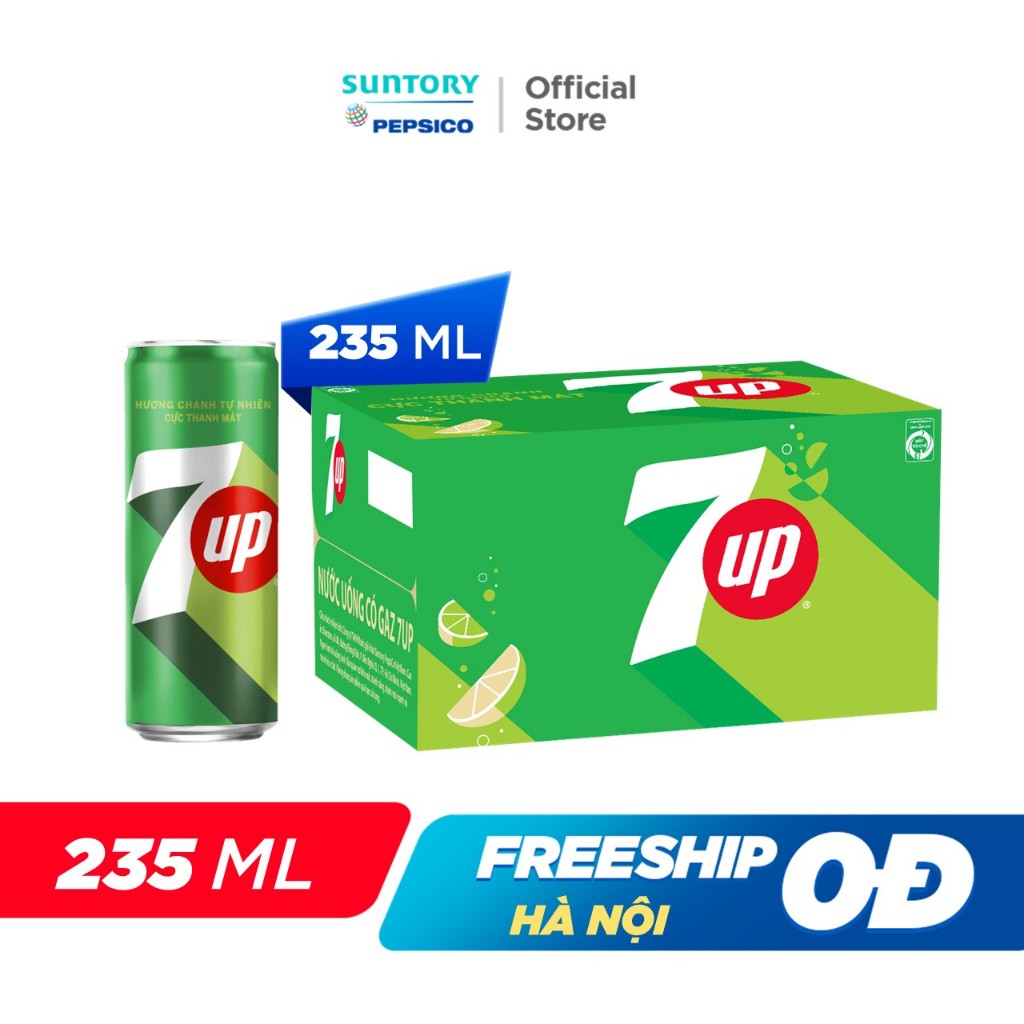 [CHỉ 25.12][Deal Sốc Kèm Nón]Thùng 24 Lon Nước Ngọt Có Gaz 7Up (235ml/lon)