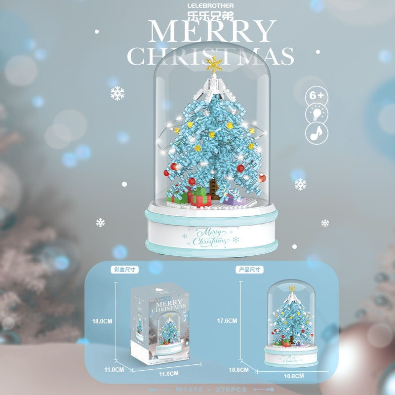 Khối đồ chơi tự làm,hộp nhạc cây thông Noel Mô hình kết hợp tay,giáng sinh tặng kèm đèn led,xoay 360 độ