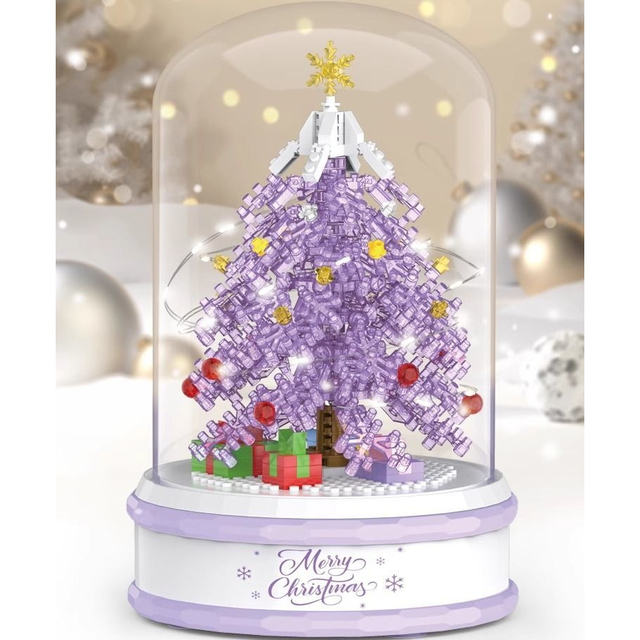 Khối đồ chơi tự làm,hộp nhạc cây thông Noel Mô hình kết hợp tay,giáng sinh tặng kèm đèn led,xoay 360 độ