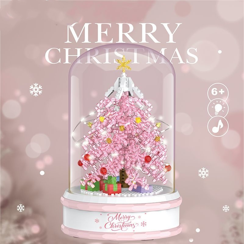 Khối đồ chơi tự làm,hộp nhạc cây thông Noel Mô hình kết hợp tay,giáng sinh tặng kèm đèn led,xoay 360 độ