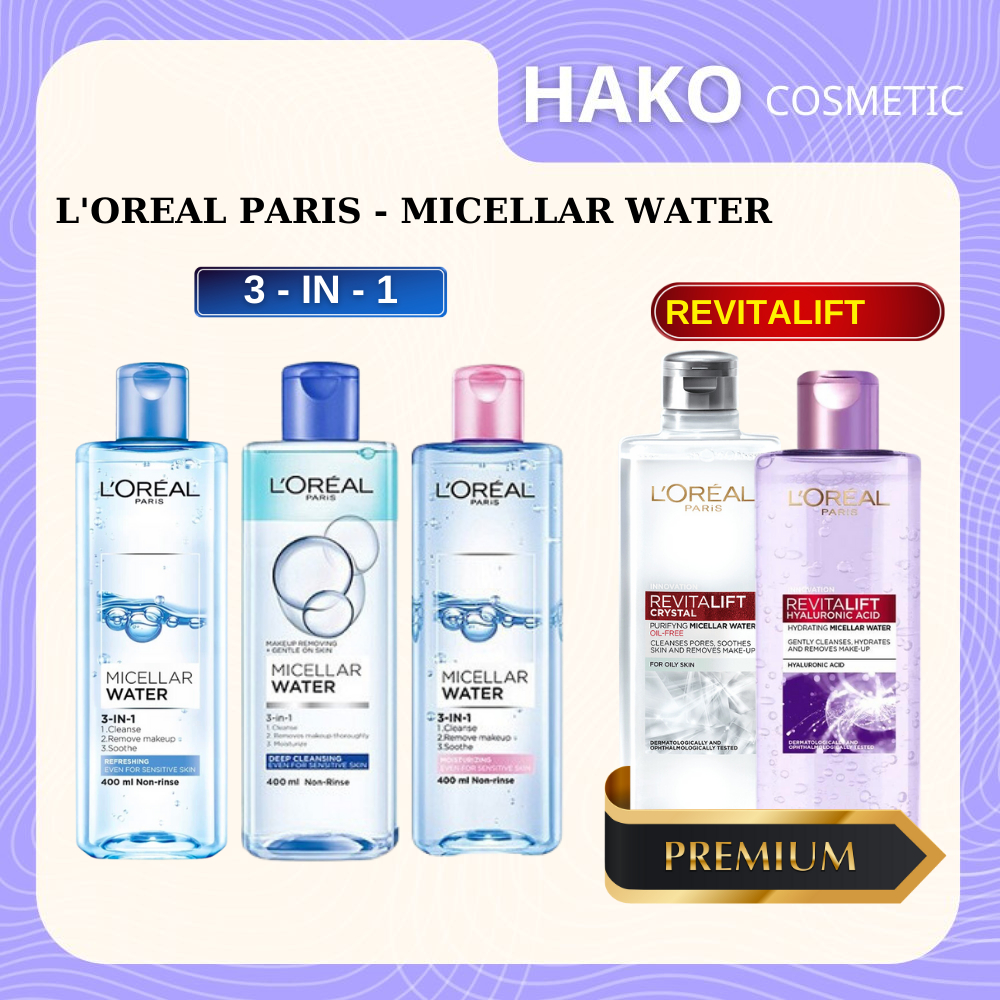 L'Oreal Nước tẩy trang Loreal Paris 3-in-1 Micellar Water 95ml - 400ml (chính hãng)