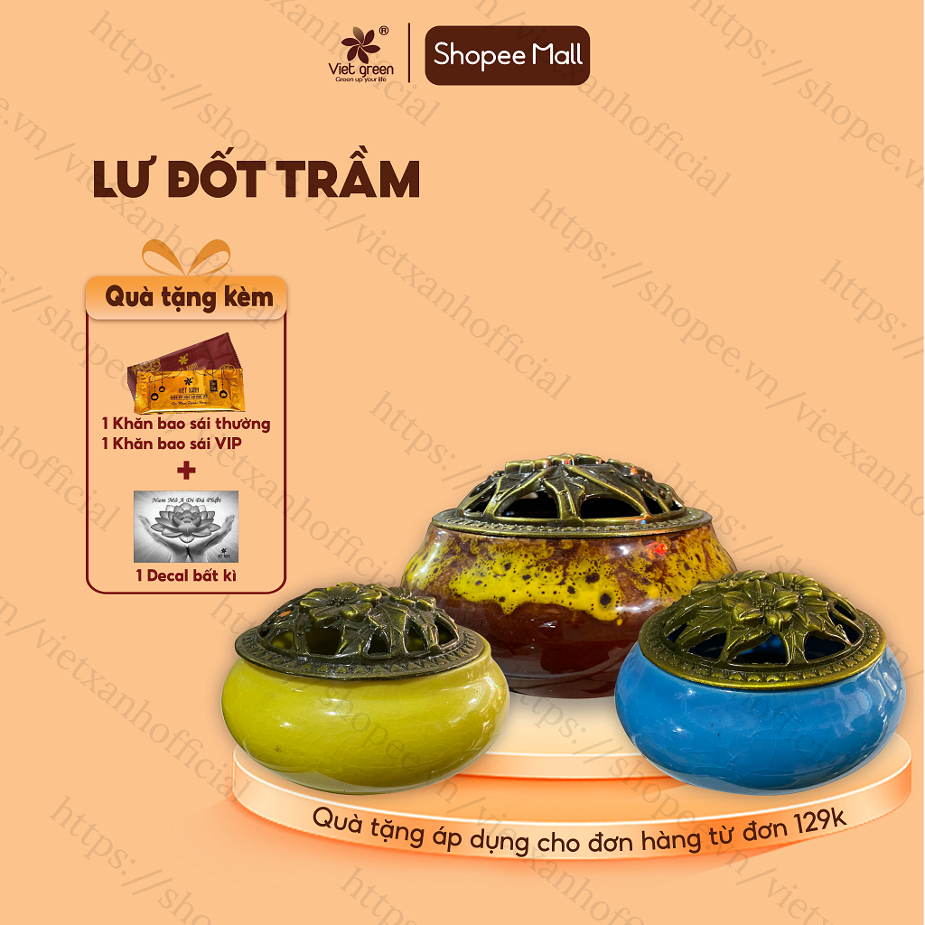 Lư Đốt Trầm VIỆT XANH Phong Thủy, Họa Tiết Tinh Xảo