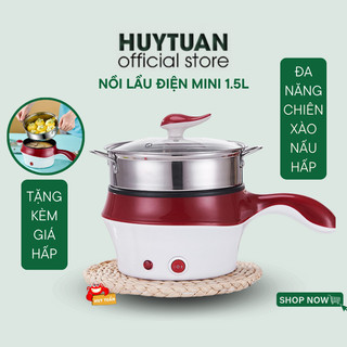 Nồi lẩu điện mini đa năng 2 tầng kèm giá hấp 18cm dung tích 1.5l - Ca nấu mì mini mẫu mới xoong điện chiên xào nấu canh