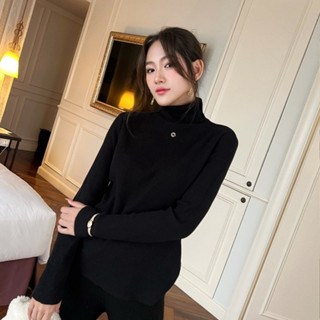 Áo Len Cao Cổ Nữ Mùa Đông Dài Tay Dáng Ôm Ấm Áp Thiết Kế Đính Monogram Veo's Màu Đen, Trắng, Xám - Rollo Top