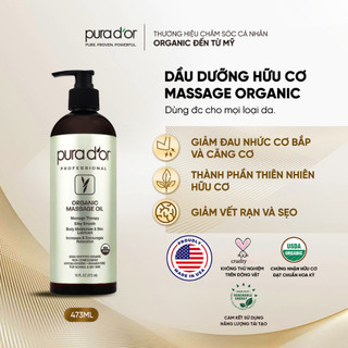 Dầu Dưỡng Hữu Cơ Massage Organic Oil PURA DOR 473ml Giảm Rạn Mờ Sẹo Giữ Ẩm Da