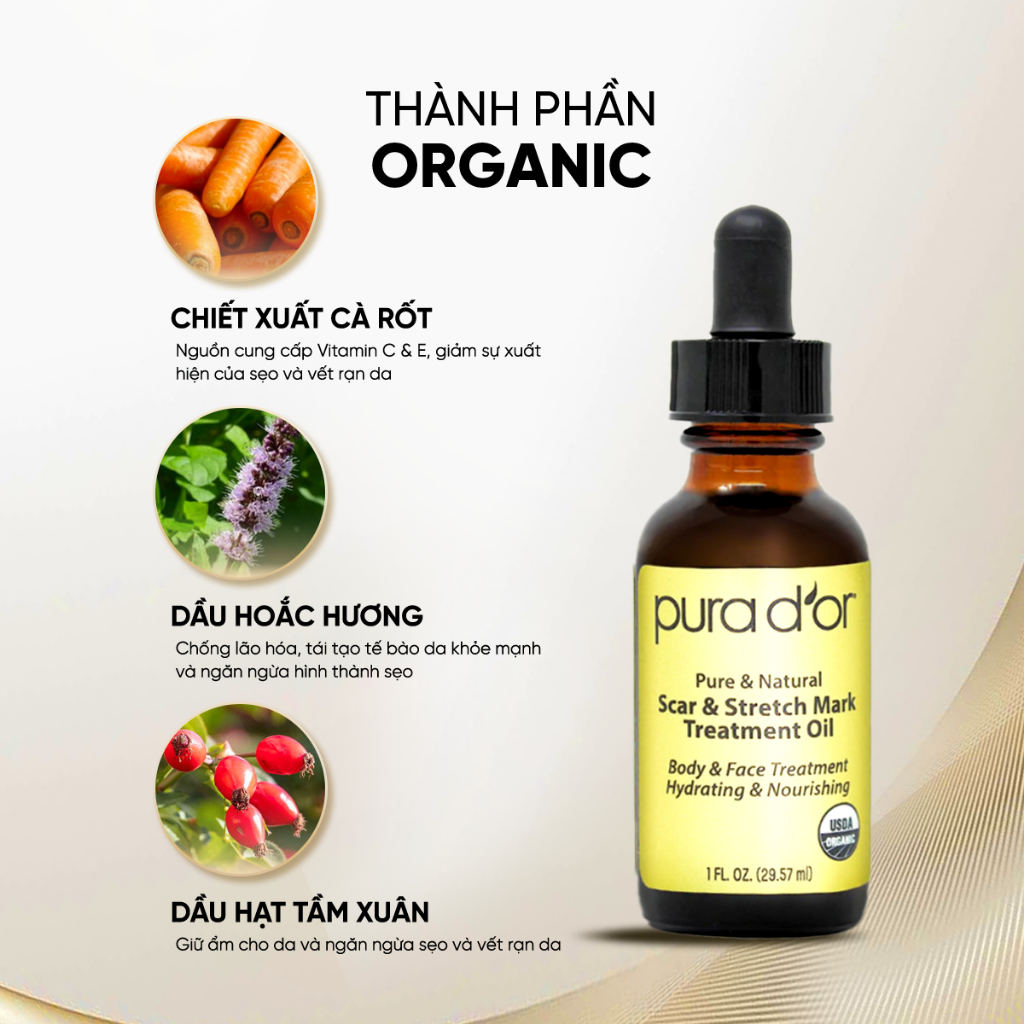 Dầu Dưỡng Mờ Sẹo Và Rạn Da Scar and Stretch Mark Treatment Oil 29.57ml PURA DOR