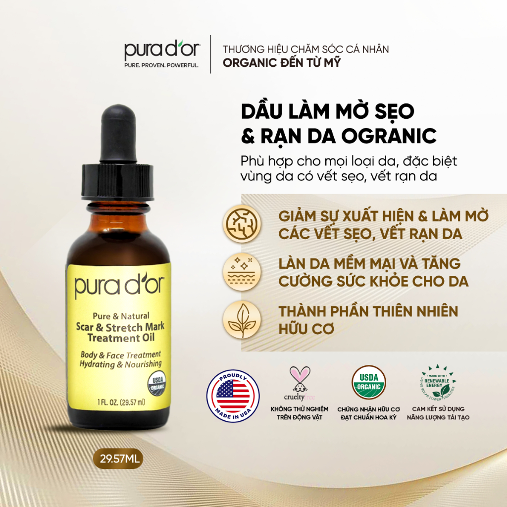 Dầu Dưỡng Mờ Sẹo Và Rạn Da Scar and Stretch Mark Treatment Oil 29.57ml PURA DOR