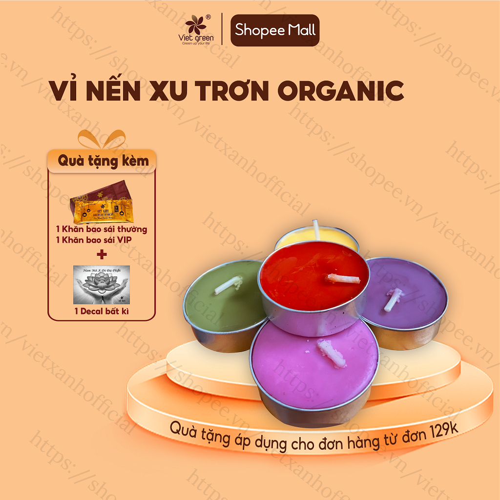 Nến Bơ Tealight VIỆT XANH Nến Hữu Cơ, Viên Tròn Đốt 4 Giờ Xông Tinh Dầu Không Khói, Không Mùi, An Toàn Sức Khoẻ C1