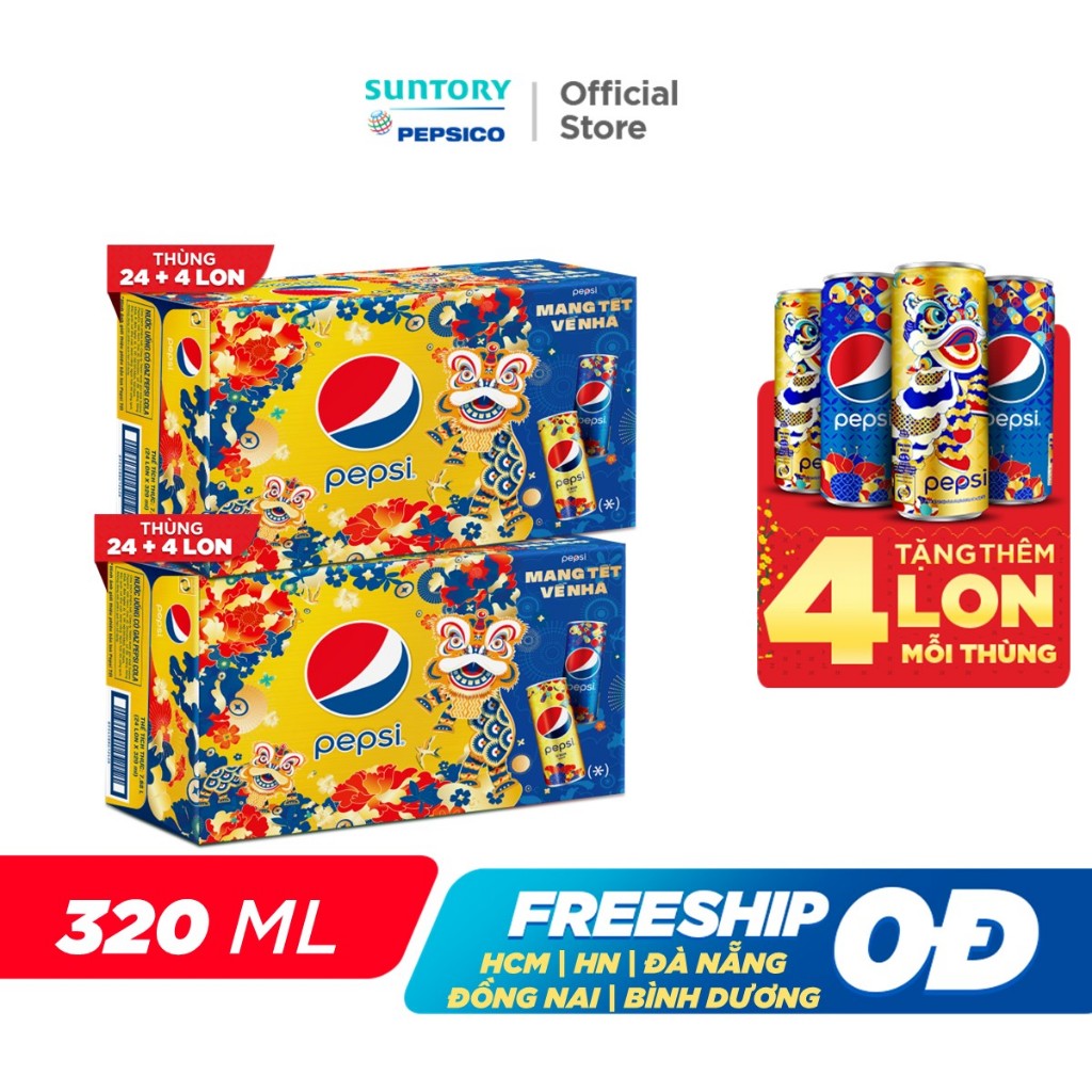 [CHỉ 25.12][ĐƠN 300K TẶNG 1 LY]Combo 2 Thùng Pepsi (320ml/lon)