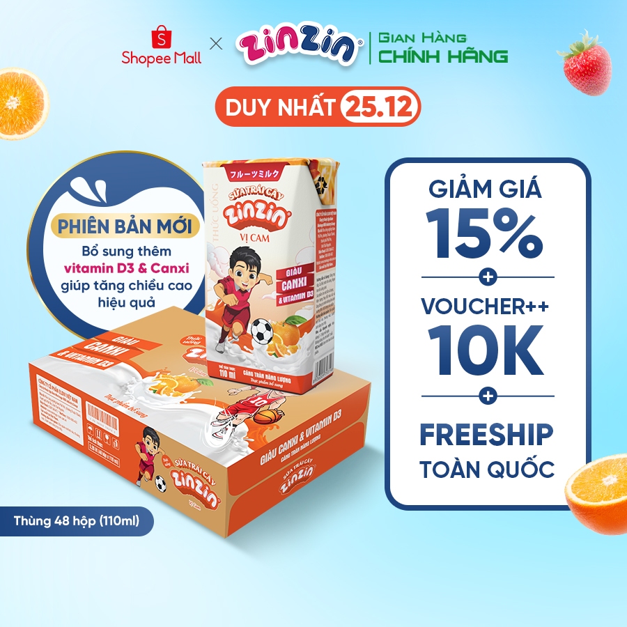 Thùng 48 hộp Sữa trái cây ZinZin vị cam 110ml