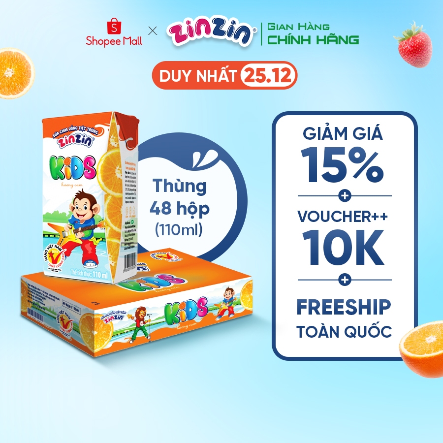 Thùng 48 hộp Sữa chua uống ZinZin KIDS hương cam 110ml