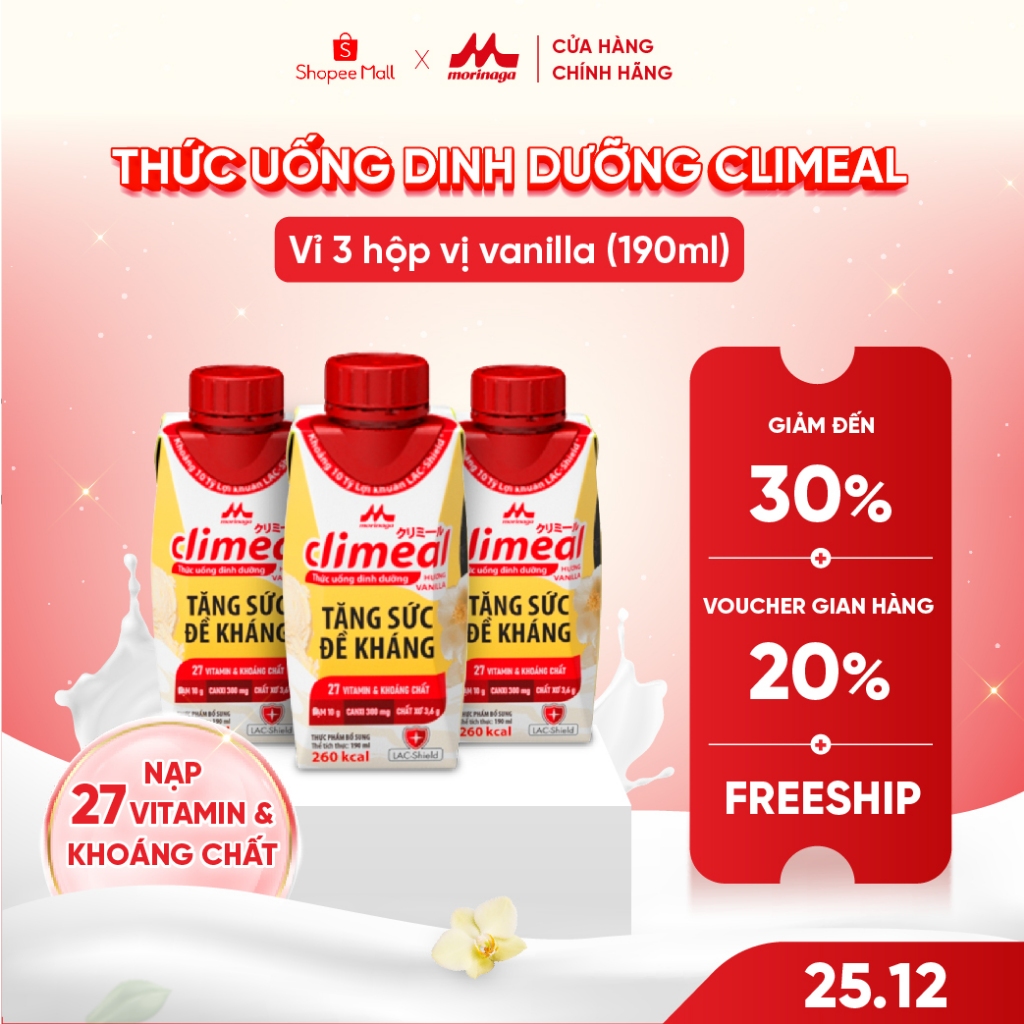 Vỉ 3 hộp 190ml Thức uống dinh dưỡng Climeal