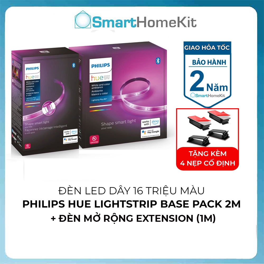 Combo đèn LED dây Philips Hue Lightstrip Base Pack (2m) + đèn mở rộng Extension (1m)