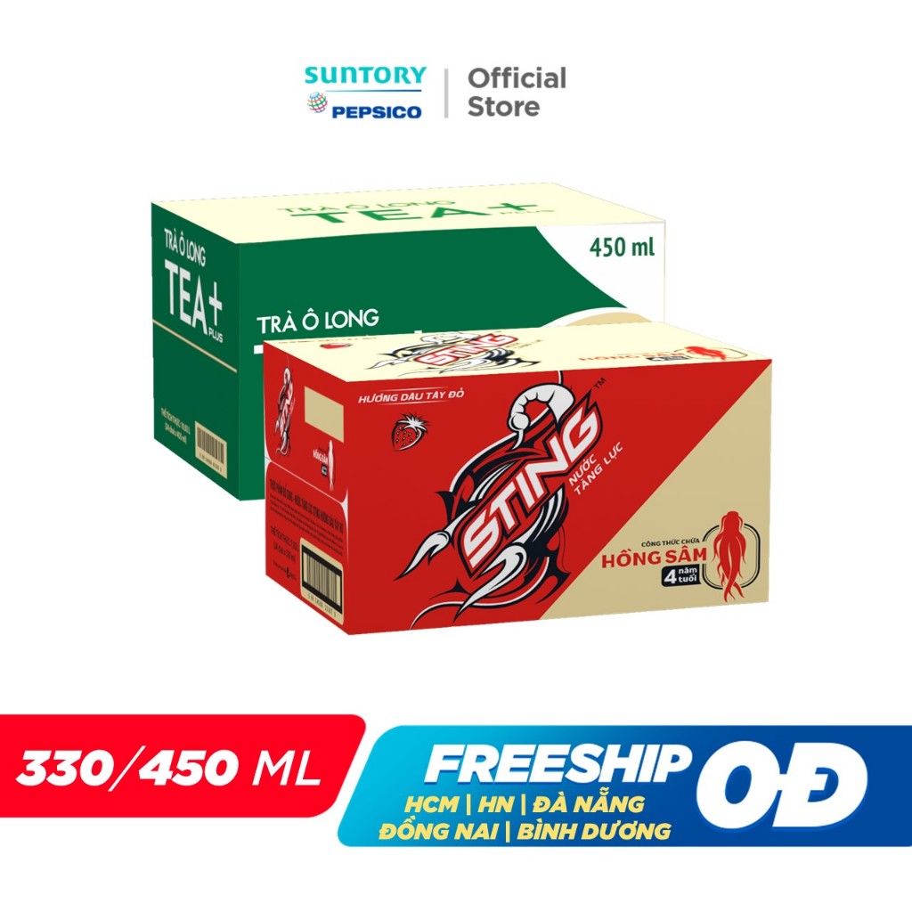 Combo 1 Thùng 24 Chai Sting Dâu và 1 Thùng 24 Chai Tea+