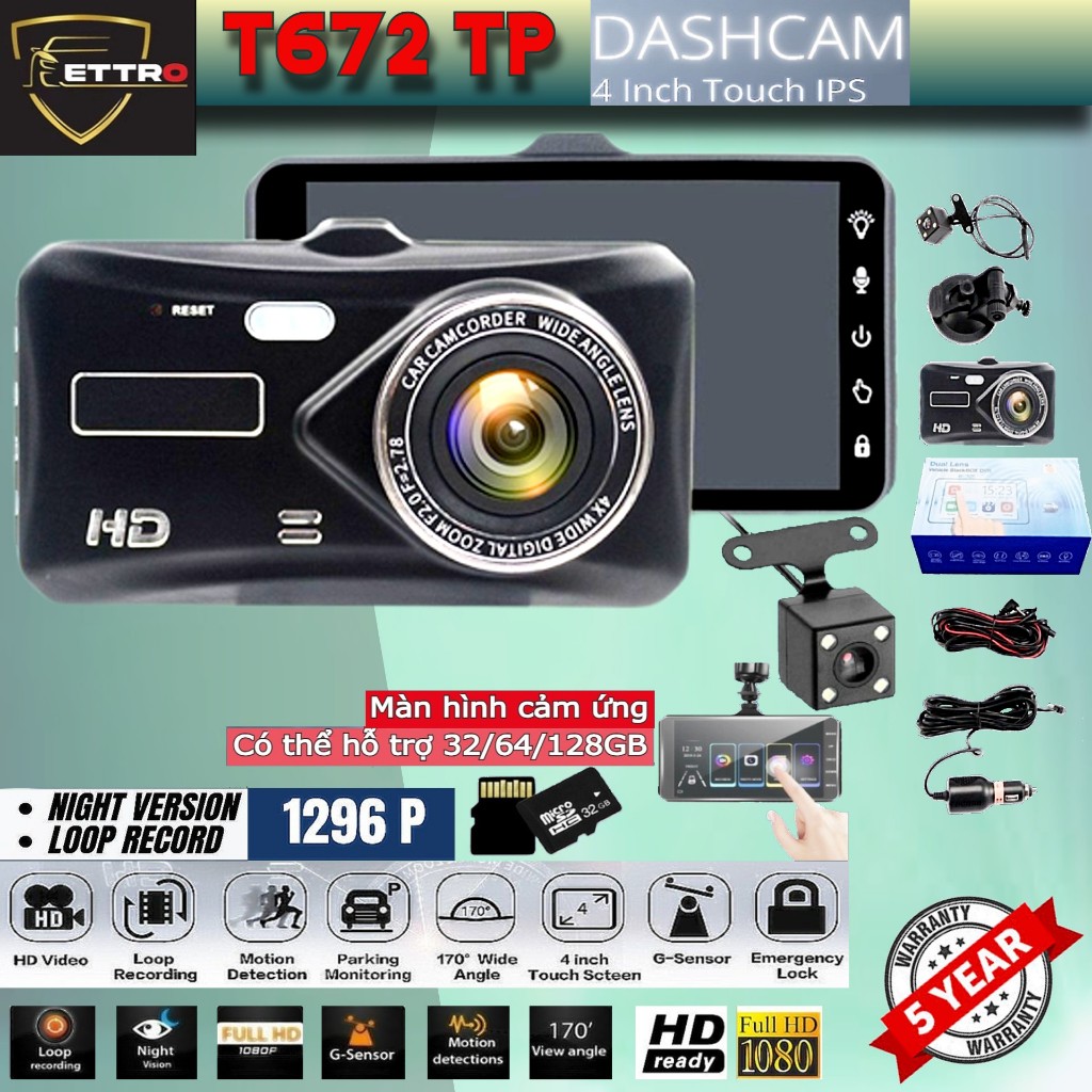 Ettro T672TP Camera hành trình Tích hợp máy ghi âm xe GPS 1440P Chế độ đỗ xe ADAS ghi hình ban đêm ké / Dash Cam T672TP