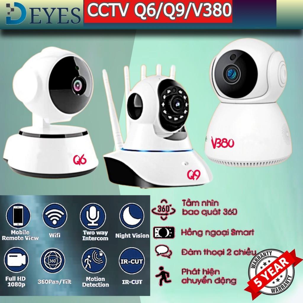 Camera An Ninh CCTV Q6/Q9/V380 HD 1080P Wifi Không Dây, Chống Thấm Nước, Hỗ Trợ Tầm Nhìn Ban Đêm