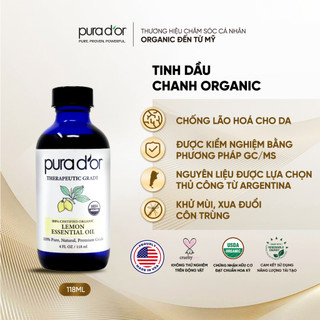 Tinh Dầu Chanh Hữu Cơ Therapeutic Grade Lemon Essential Oil PURA DOR 118ml Nhập Khẩu Cao Cấp Mỹ