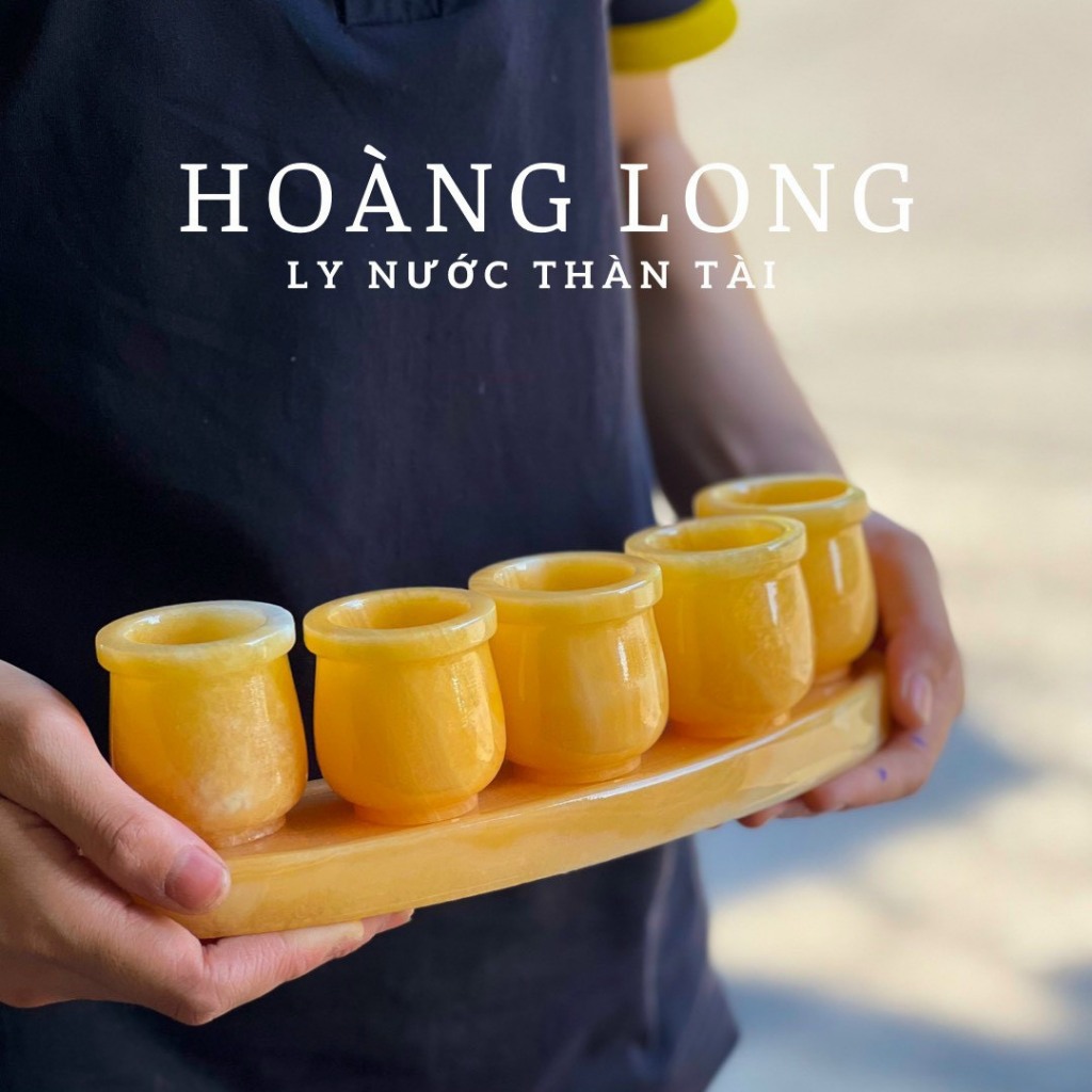 Bộ 5 ly nước thờ thần tài siêu sang đá ngọc hoàng long và đá ngọc xanh pakistan