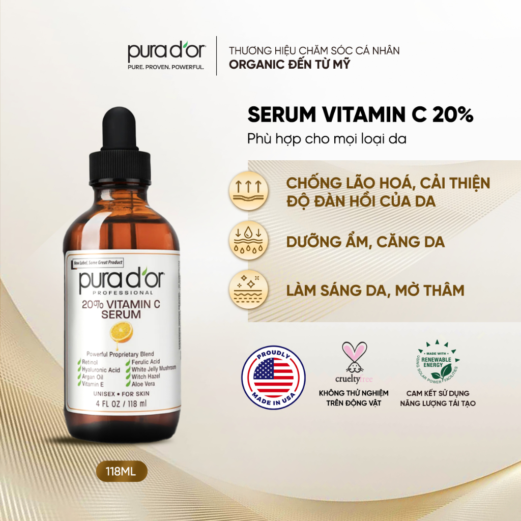 Serum Vitamin C Chống Lão Hóa 20% 118ml PURA DOR