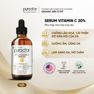 Serum Vitamin C 20% Làm Sáng Da, Mờ Thâm, Chống Lão Hoá Dưỡng Ẩm Da PURA DOR 118ml Organic