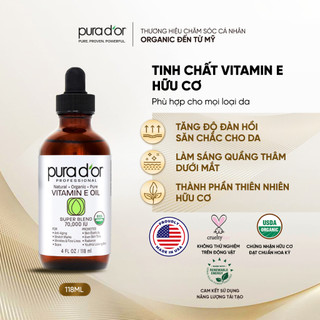 TINH CHẤT HỮU CƠ VITAMIN E DƯỠNG ẨM, LÀM SÁNG, NGĂN NGỪA LÃO HOÁ PURA DOR SUPER BLEND 70000IU 118ML
