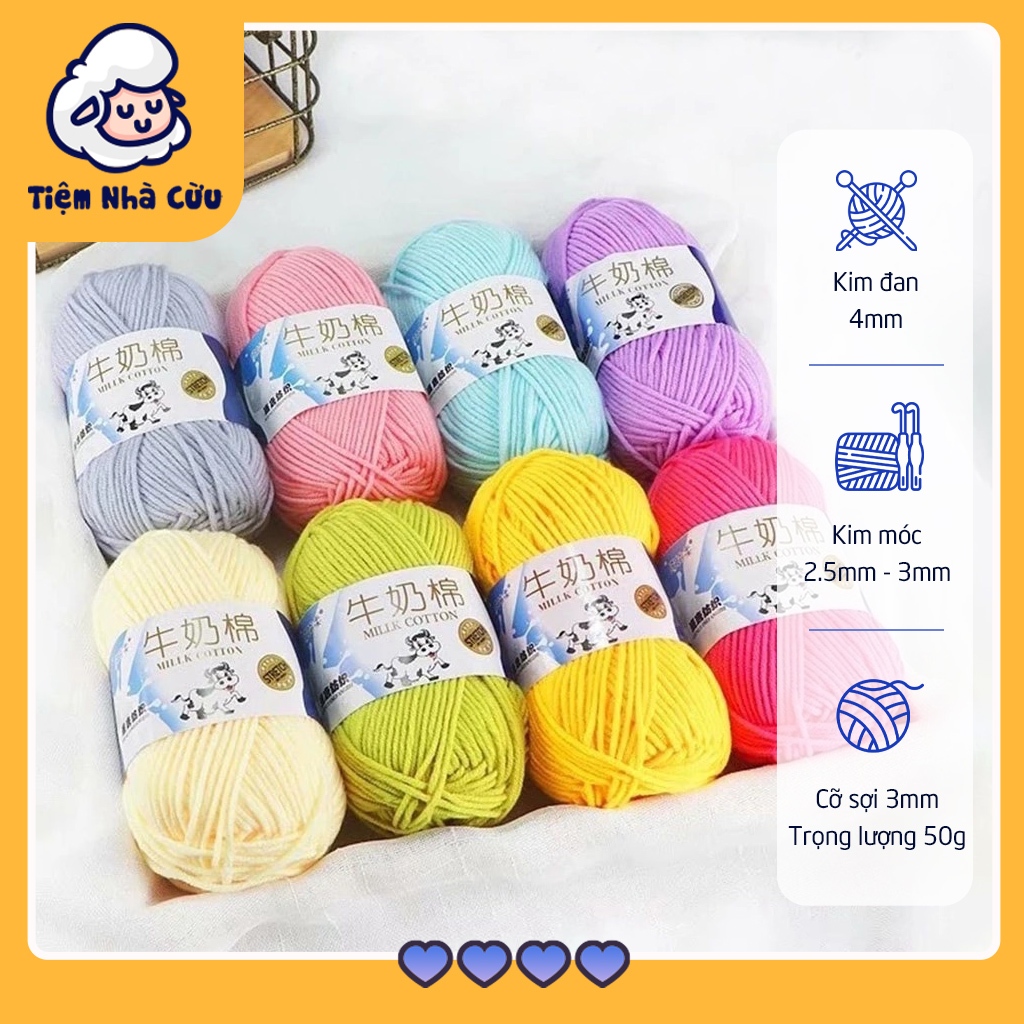 Len milk bò 92 màu 50g sợi dày