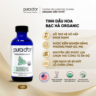 Tinh Dầu Bạc Hà Hữu Cơ Therapeutic Grade Peppermint Essential Oil PURA DOR 118ml Nhập Khẩu Mỹ