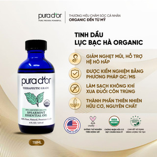 Tinh Dầu Lục Bạc Hà Hữu Cơ Therapeutic Grade Spearmint Essential Oil PURA DOR 118ml Nhập Khẩu Mỹ