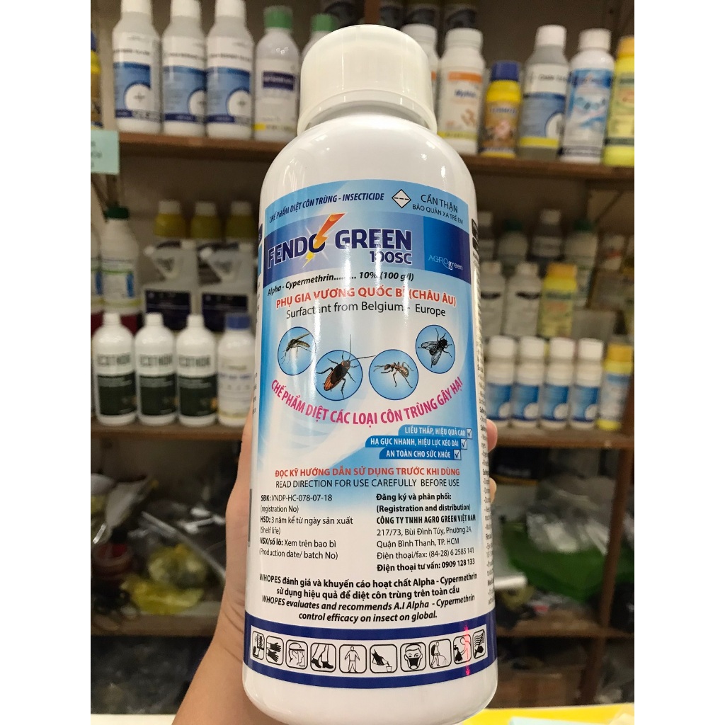 Thuốc diệt muỗi Fendo Green, chai 1 lít, nhập khẩu từ Vương Quốc Bỉ . Phun phòng chống sốt xuất huyết hiệu quả,